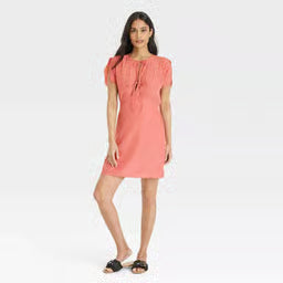 Women's Tie-Front Flutter Short Sleeve Mini a-Line Dress