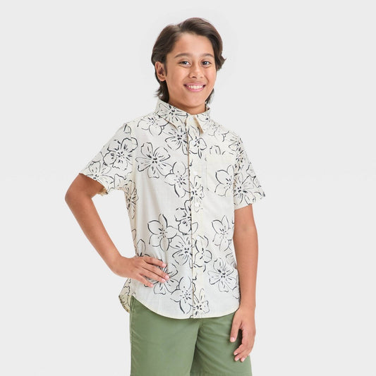 Boys' Short Sleeve Floral Printed Button-Down Shirt - Cat & Jack